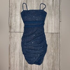 New Windsor Sparkling Navy Blue Ruched Mini Dress